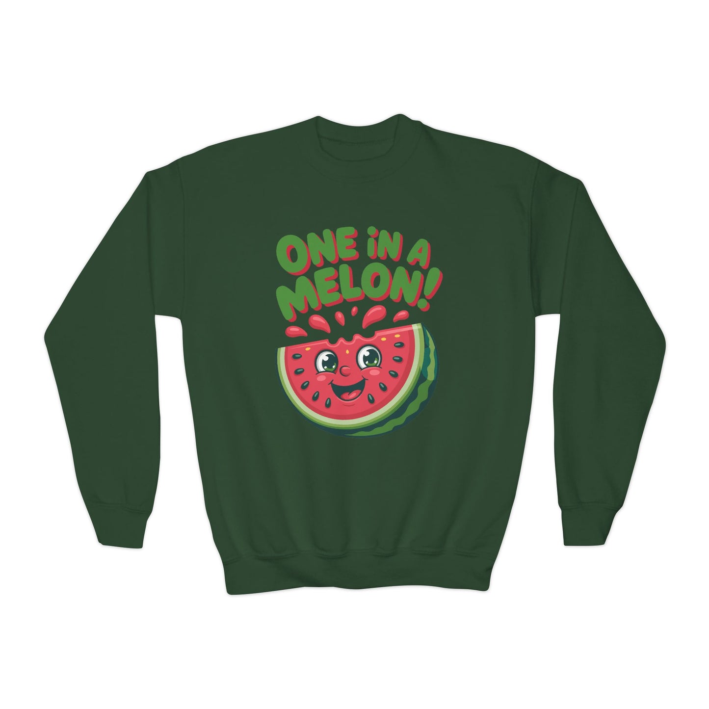Youth Crewneck Sweatshirt — "One in a Melon" Cute Watermelon Graphic TEEZOCA