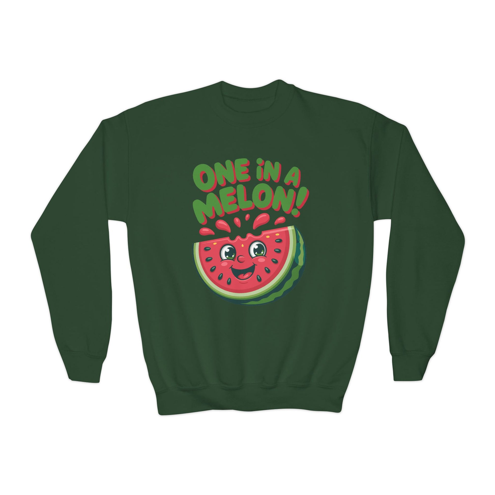 Youth Crewneck Sweatshirt — "One in a Melon" Cute Watermelon Graphic TEEZOCA