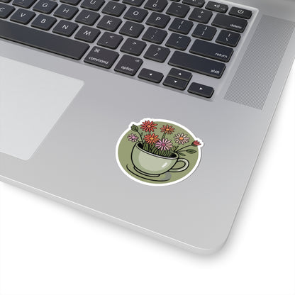 TEEZOCA cottagecore teacup flower sticker