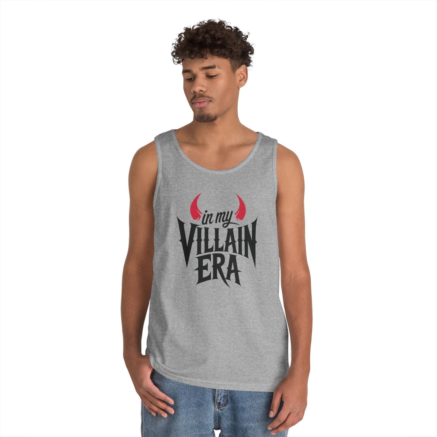 TEEZOCA edgy streetwear Unisex Tank Top with minimalist horn artwork In My Villain Era Unisex Tank Top for Bold Attitude and Dark Streetwear Style | TEEZOCA 