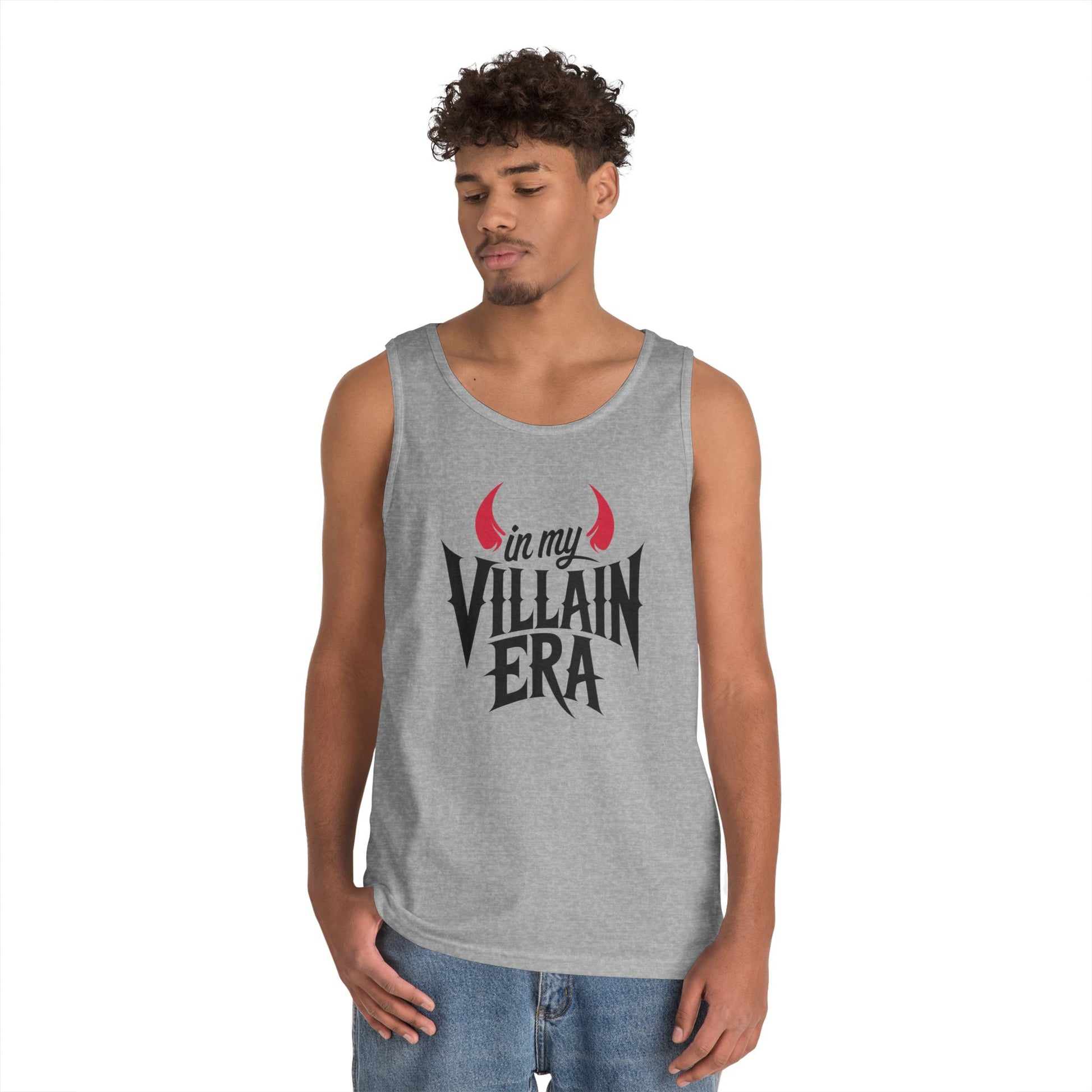TEEZOCA edgy streetwear Unisex Tank Top with minimalist horn artwork In My Villain Era Unisex Tank Top for Bold Attitude and Dark Streetwear Style | TEEZOCA 