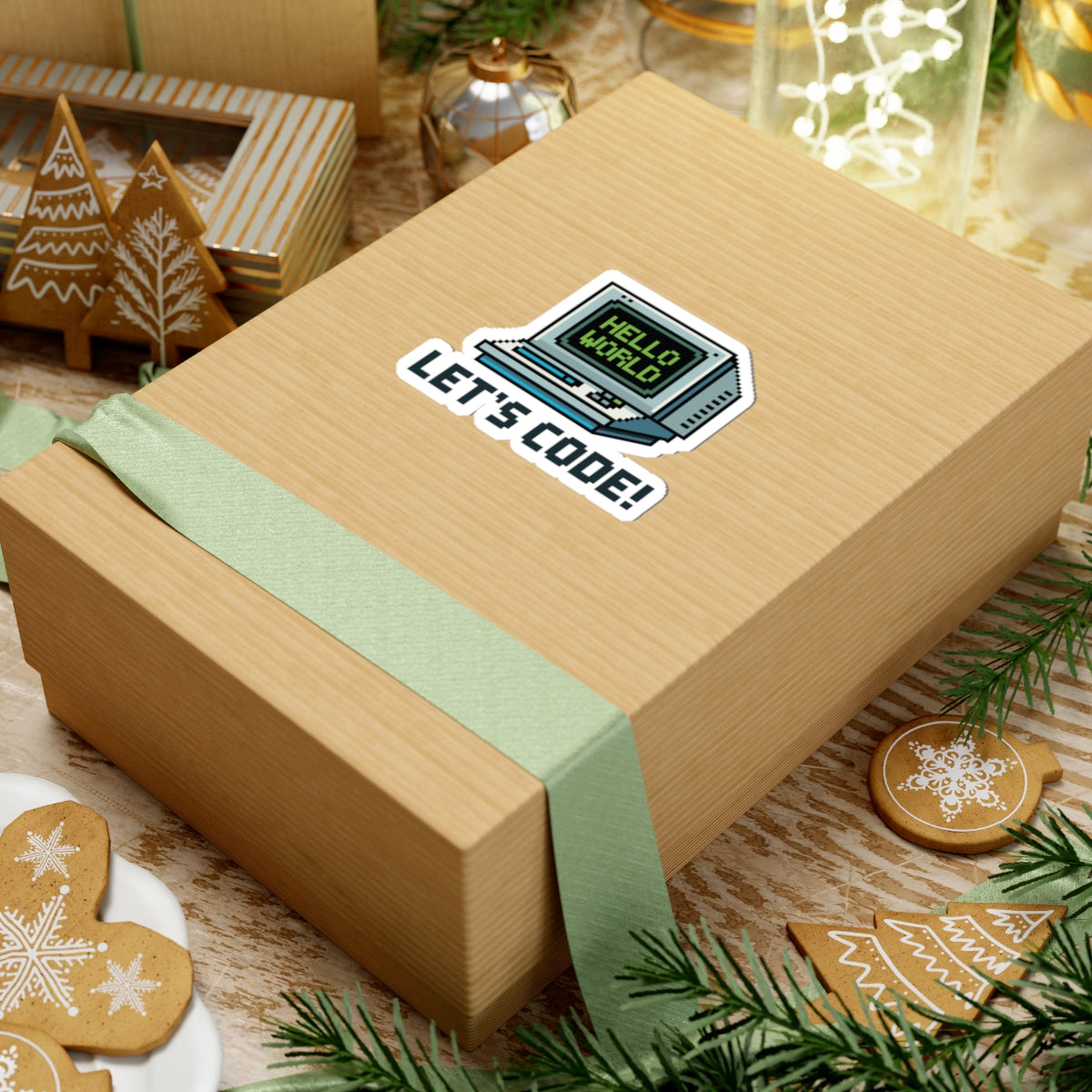 TEEZOCA programmer sticker pixel computer with hello world screen and text