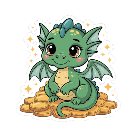 Cute Baby Dragon on Gold Coins — Kiss-Cut Sticker