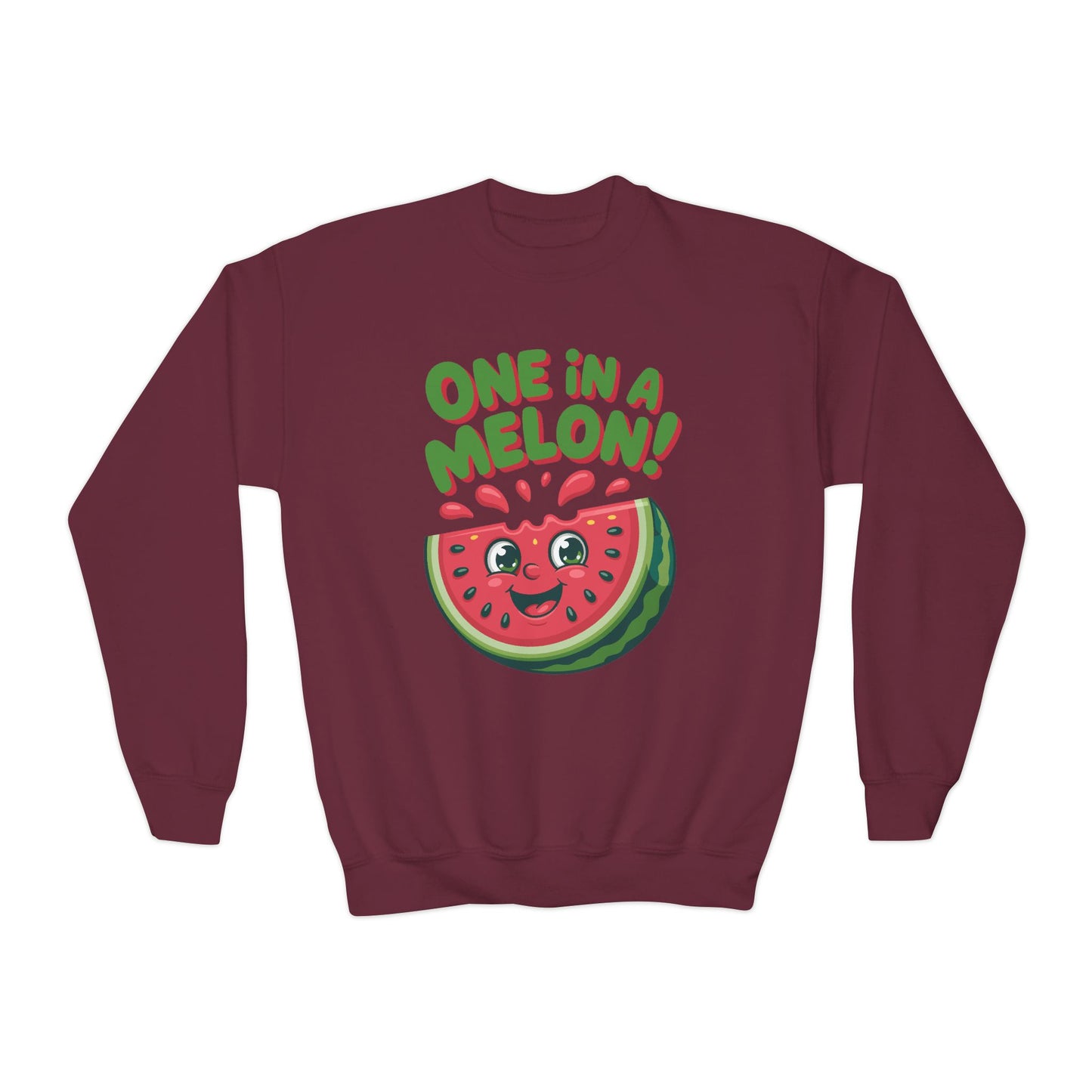 Youth Crewneck Sweatshirt — "One in a Melon" Cute Watermelon Graphic TEEZOCA