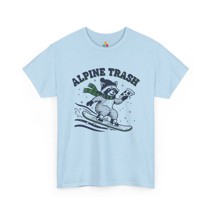 Alpine Trash Raccoon Snowboarding T‑Shirt – Funny Trash Panda Pizza Lover Ski Resort Tee | TEEZOCA 