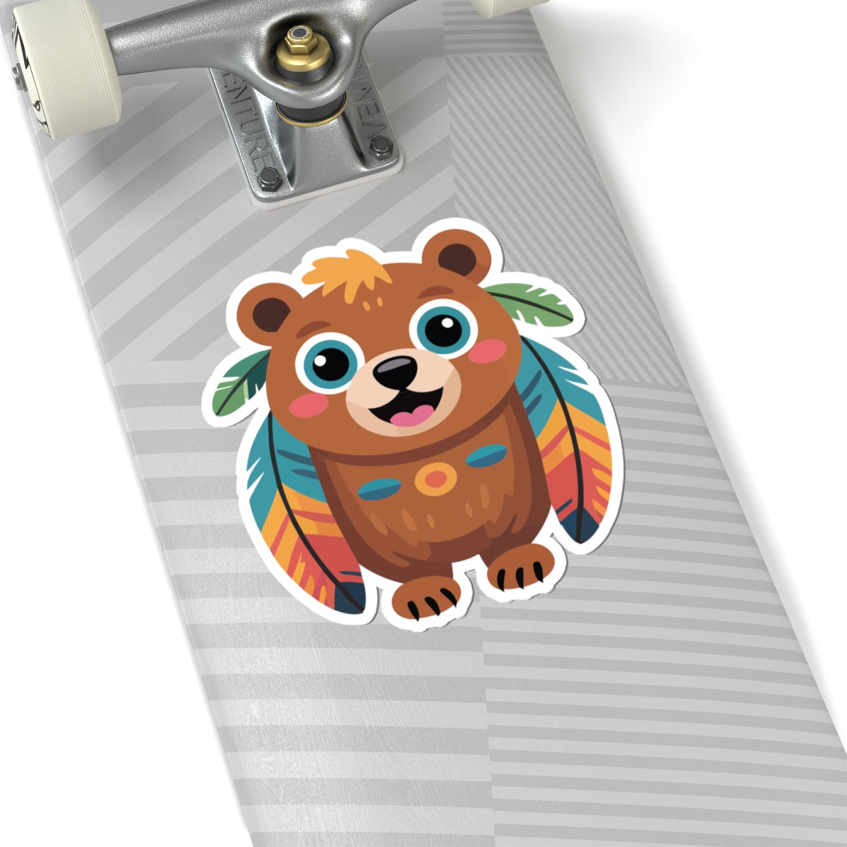 TEEZOCA cute tribal bear cartoon sticker with colorful feathers