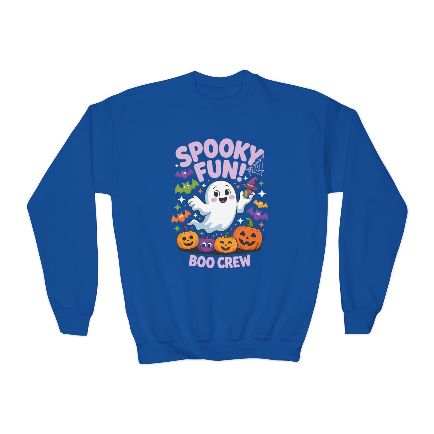 Youth Crewneck Sweatshirt - "Spooky Fun Boo Crew" Halloween Ghost Pumpkin Kids Sweatshirt TEEZOCA