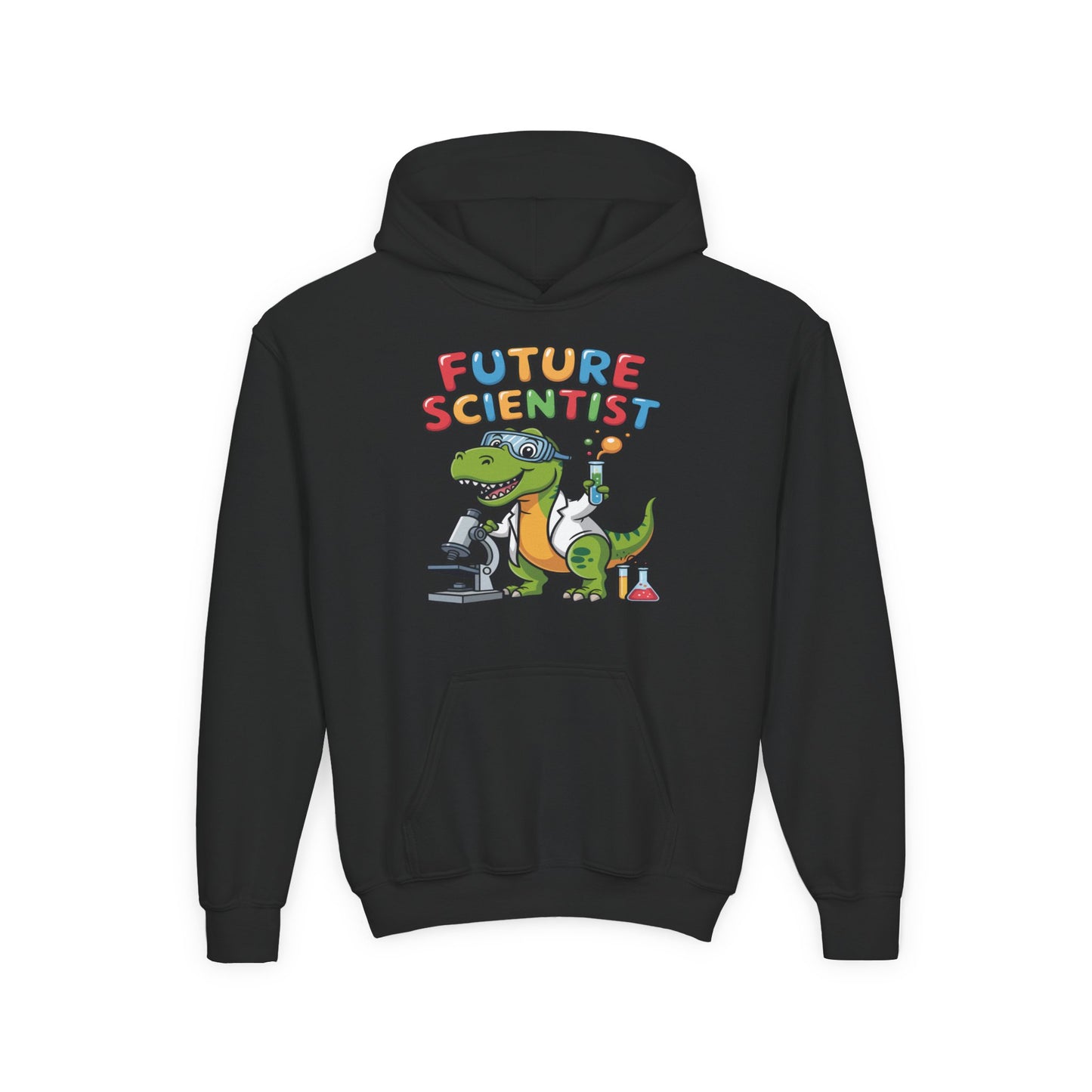 Youth hoodie with cute dinosaur wearing lab coat and goggles  TEEZOCA