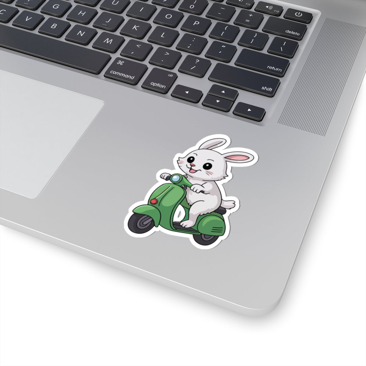 TEEZOCA cute bunny riding green scooter sticker