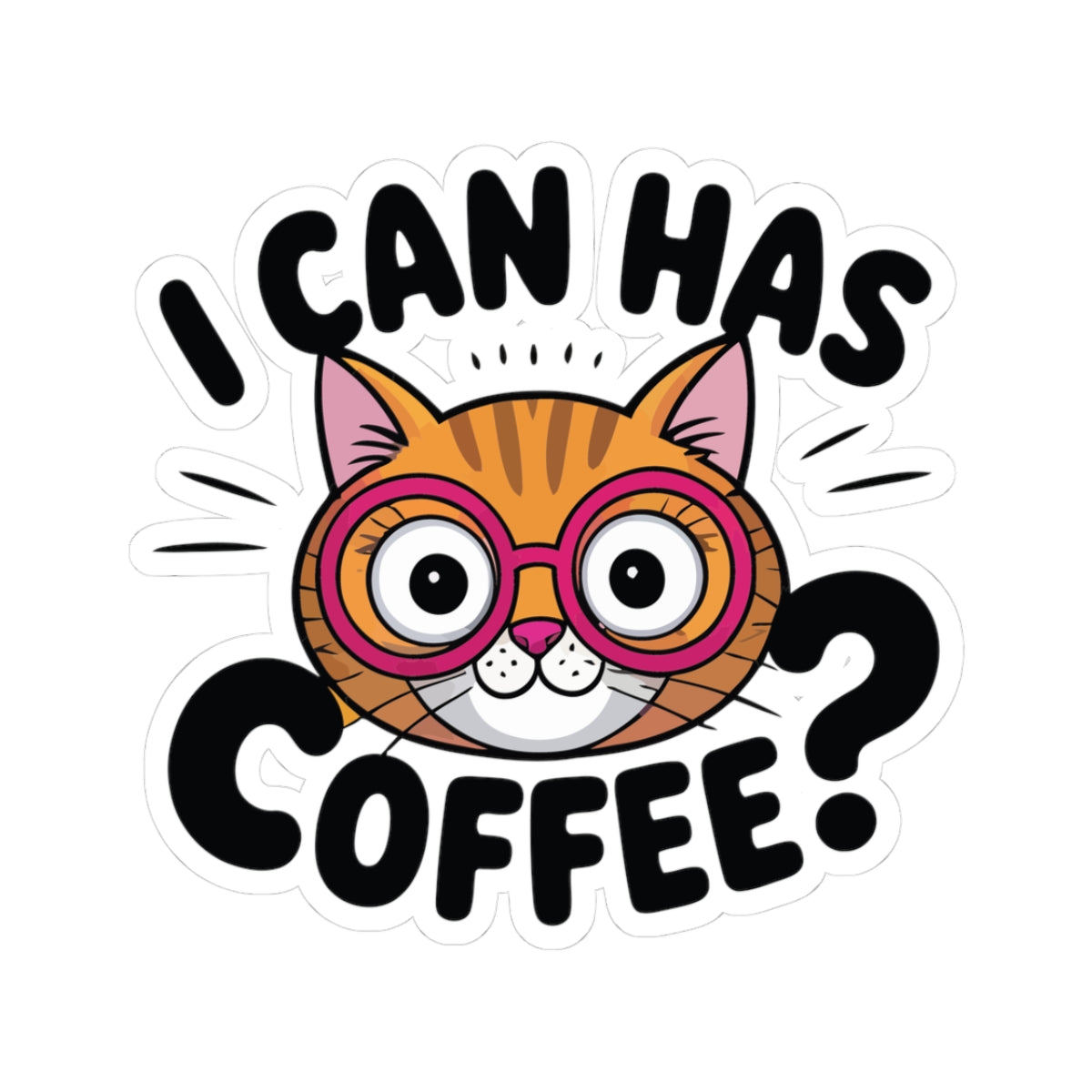 TEEZOCA cute cat coffee sticker with funny expression and cartoon style design