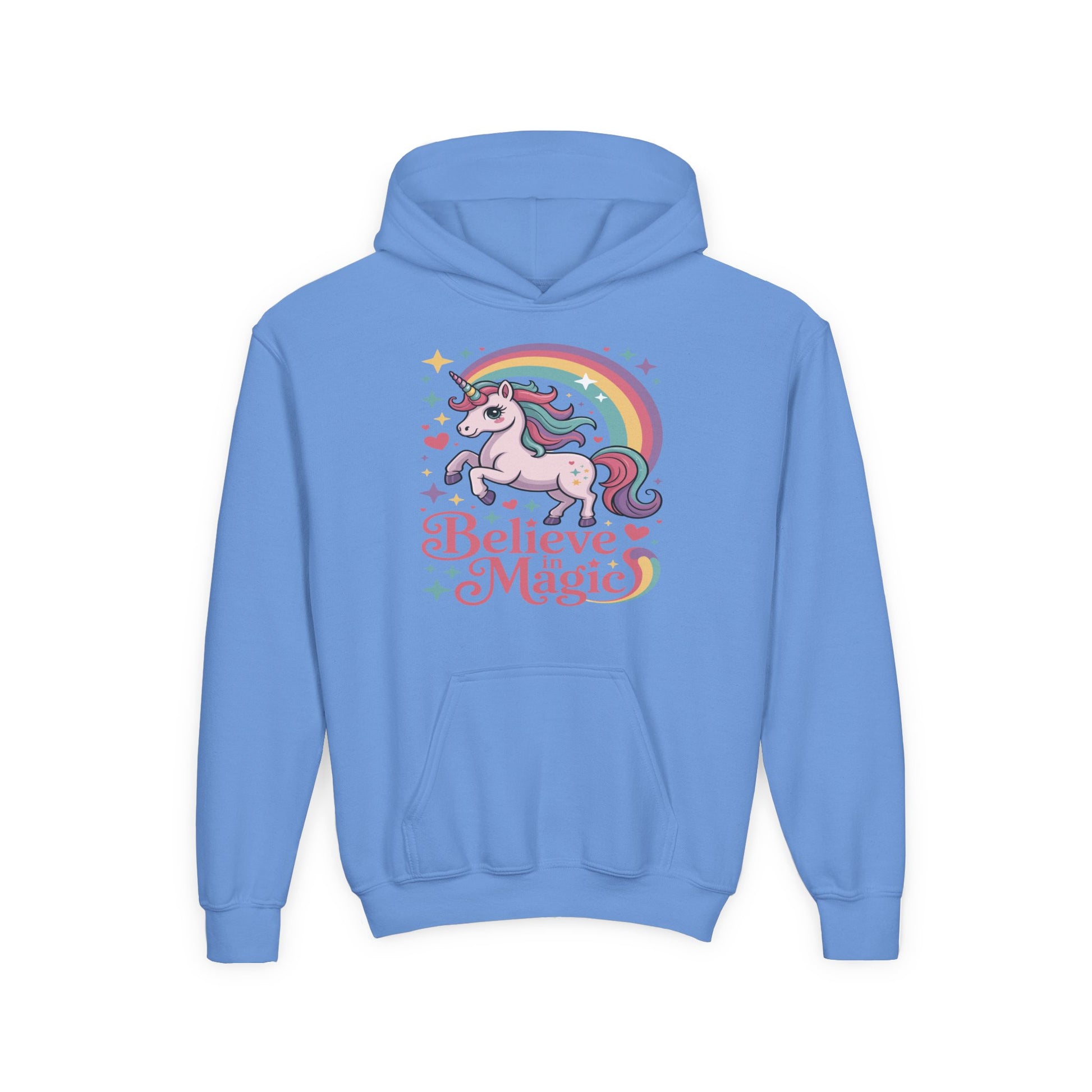 Youth Unicorn Hoodie - "Believe in Magic" Rainbow Pullover TEEZOCA
