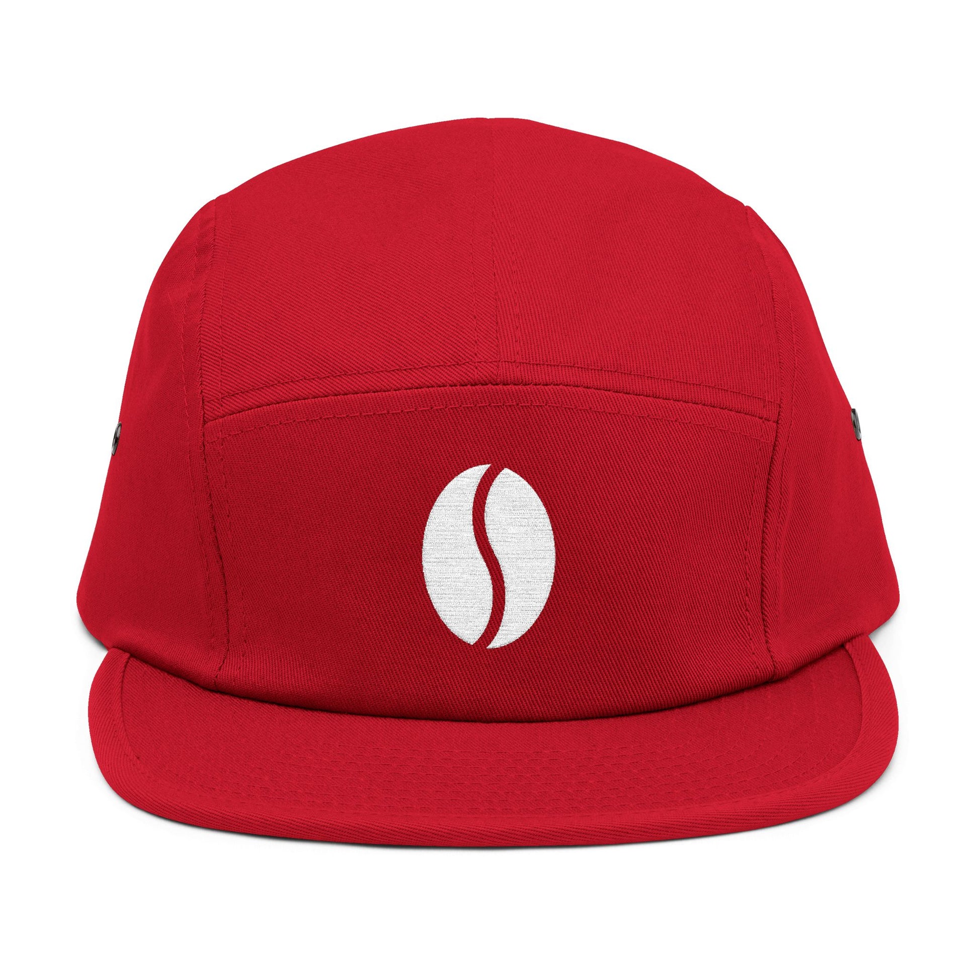 Red cap. Minimal coffee bean embroidery on 5-panel cap. TEEZOCA