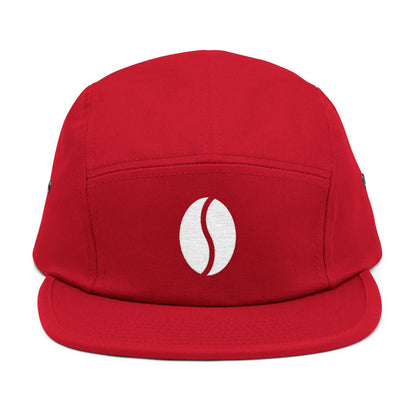Red cap. Minimal coffee bean embroidery on 5-panel cap. TEEZOCA