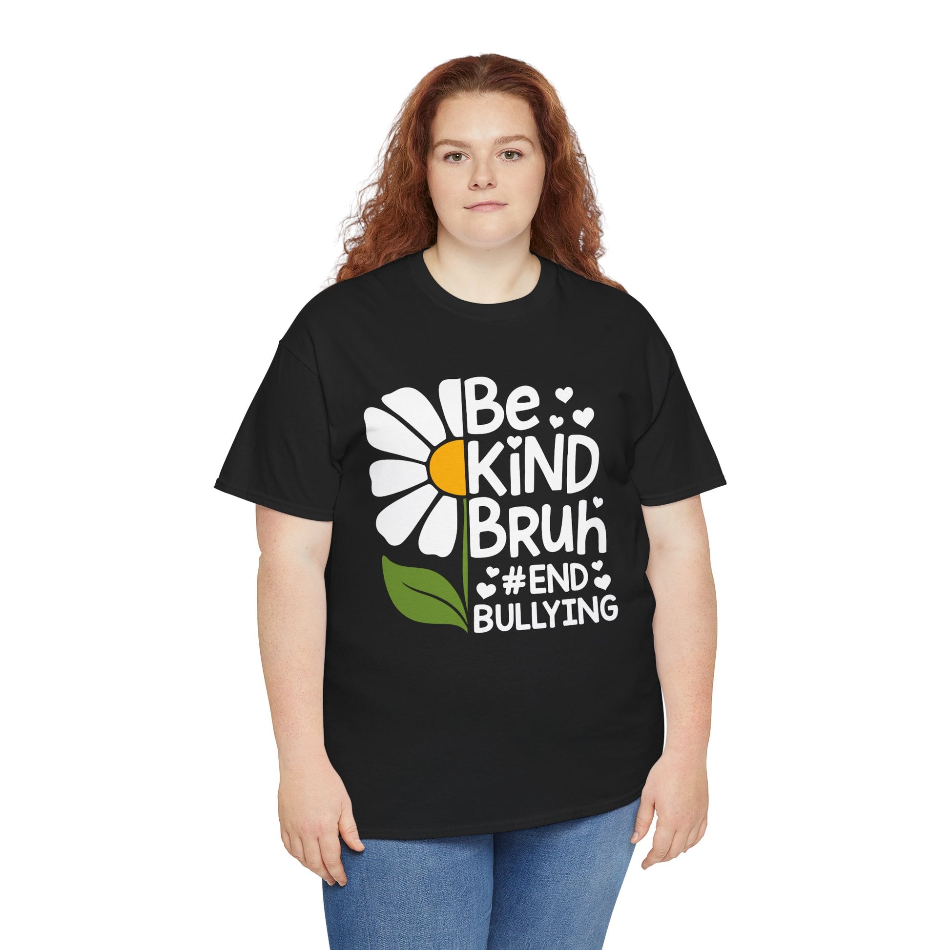 Person wearing a black t-shirt with a flower graphic and text on a white background