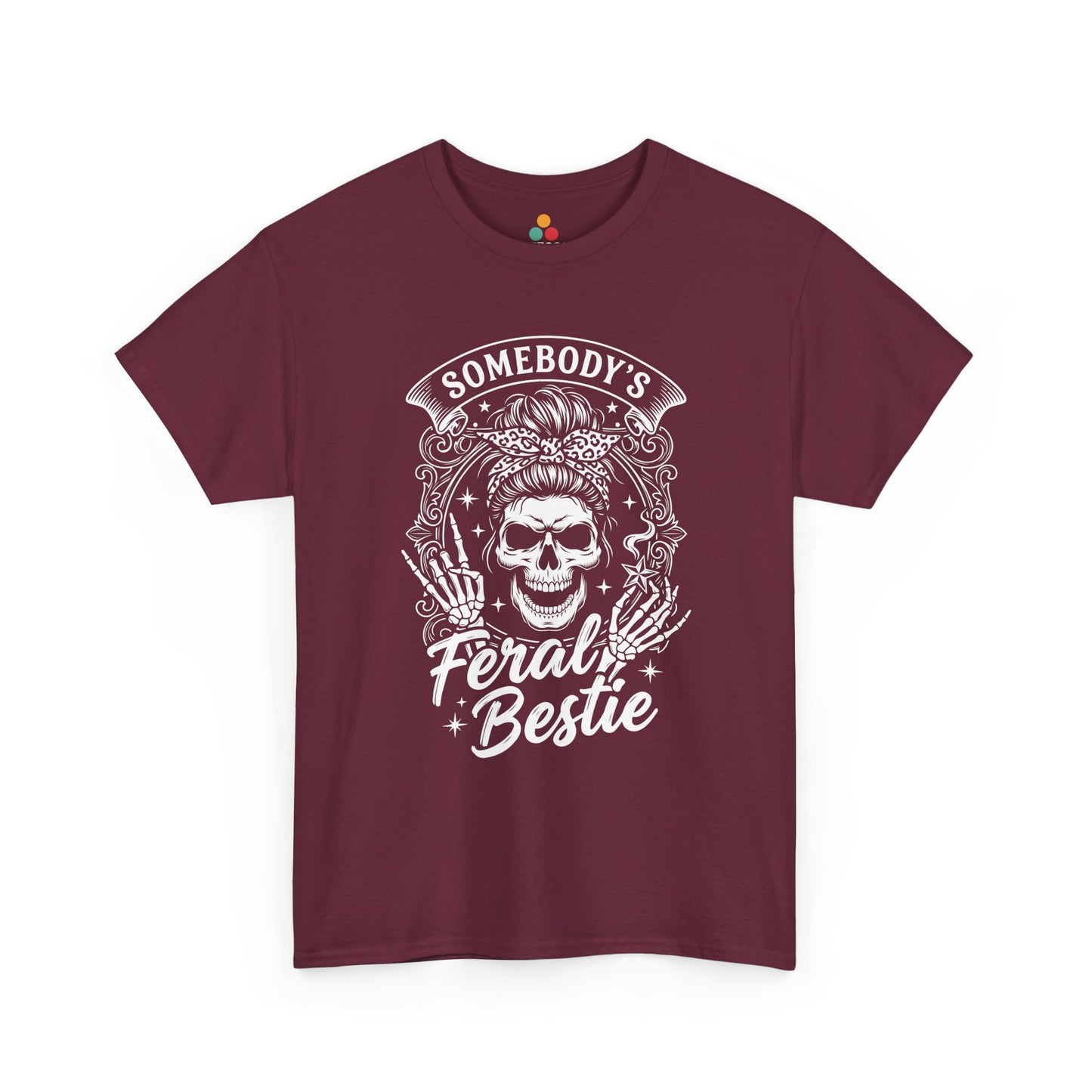 Somebody's Feral Bestie T-Shirt – Edgy Skeleton Messy Bun Graphic Tee | TEEZOCA 