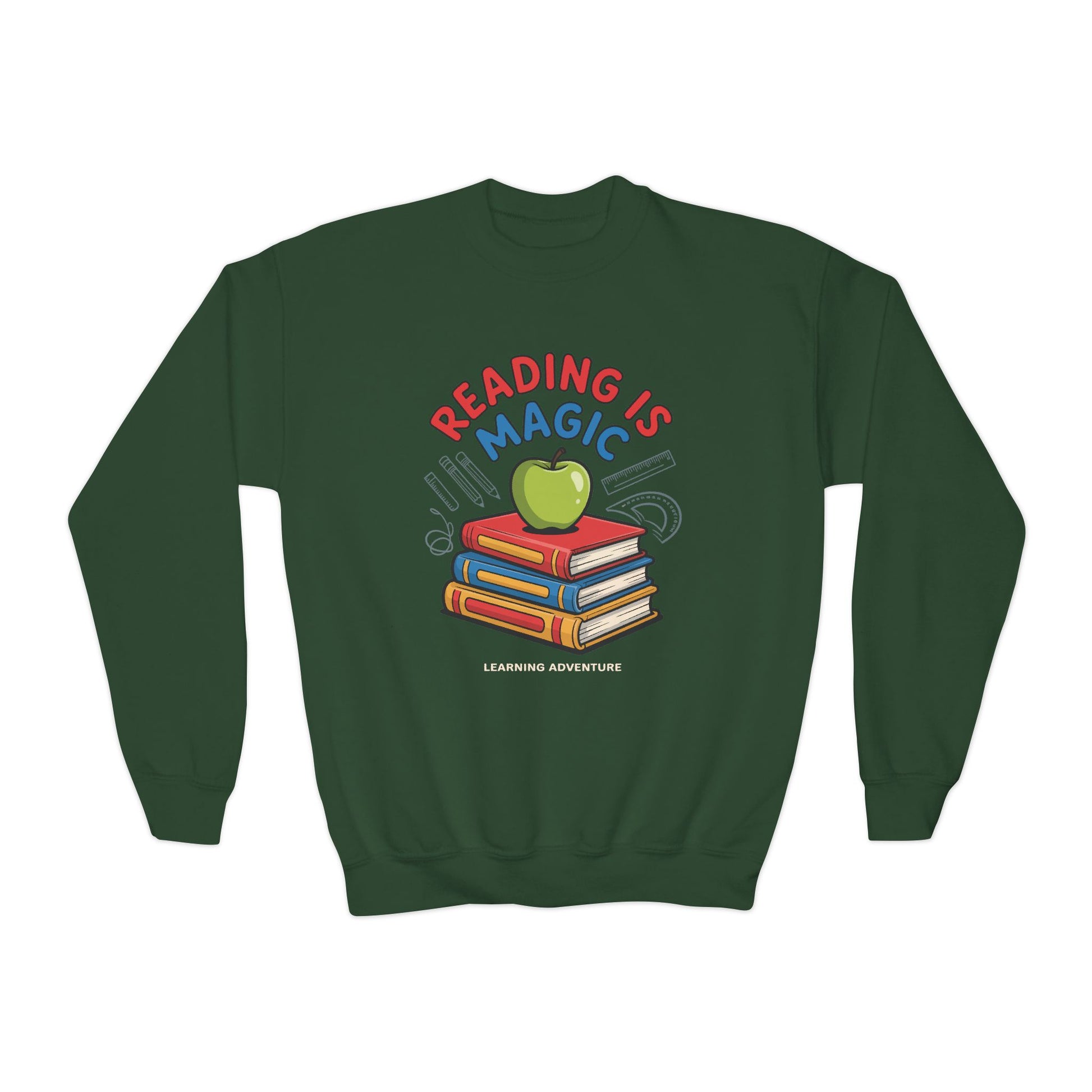 Reading Is Magic Youth Crewneck Sweatshirt – Kids Book Lover Graphic Pullover TEEZOCA