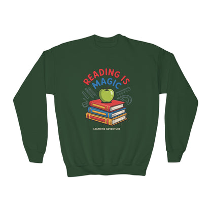 Reading Is Magic Youth Crewneck Sweatshirt – Kids Book Lover Graphic Pullover TEEZOCA