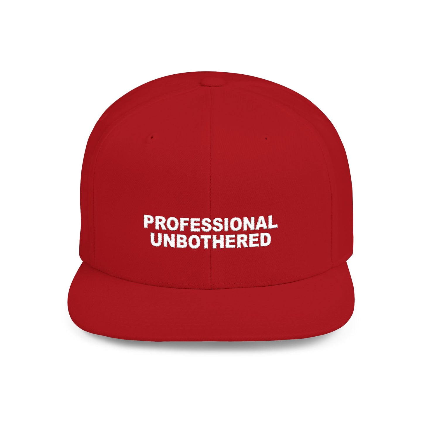 Red cap with 'PROFESSIONAL UNBOtherED' text on a white background