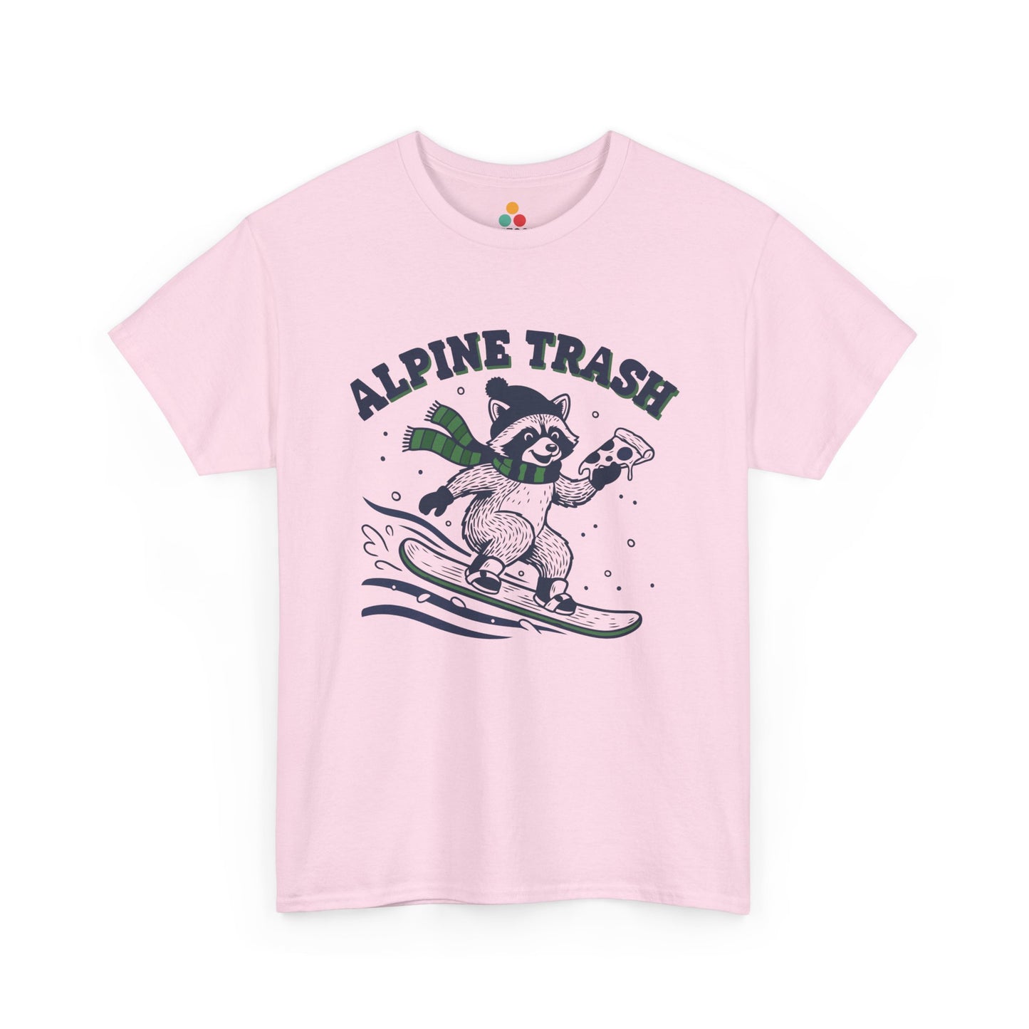 Alpine Trash Raccoon Snowboarding T‑Shirt – Funny Trash Panda Pizza Lover Ski Resort Tee | TEEZOCA 