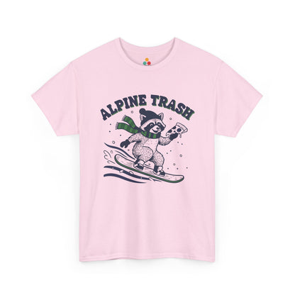 Alpine Trash Raccoon Snowboarding T‑Shirt – Funny Trash Panda Pizza Lover Ski Resort Tee | TEEZOCA 