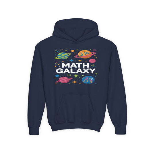 Math Galaxy Youth Hoodie — Cute Space STEM Sweatshirt for Kids ("Math Galaxy" Design) TEEZOCA