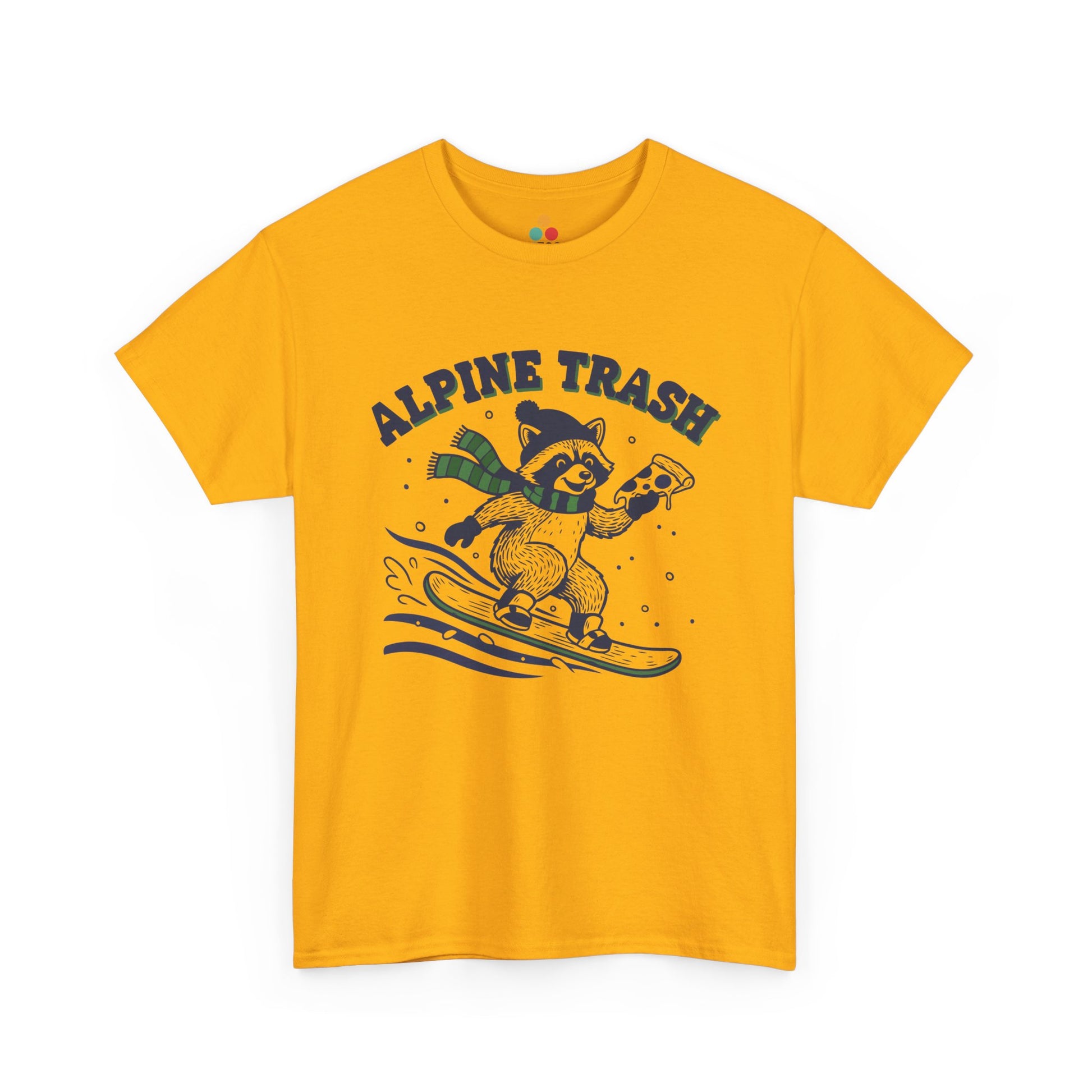 Alpine Trash Raccoon Snowboarding T‑Shirt – Funny Trash Panda Pizza Lover Ski Resort Tee | TEEZOCA 