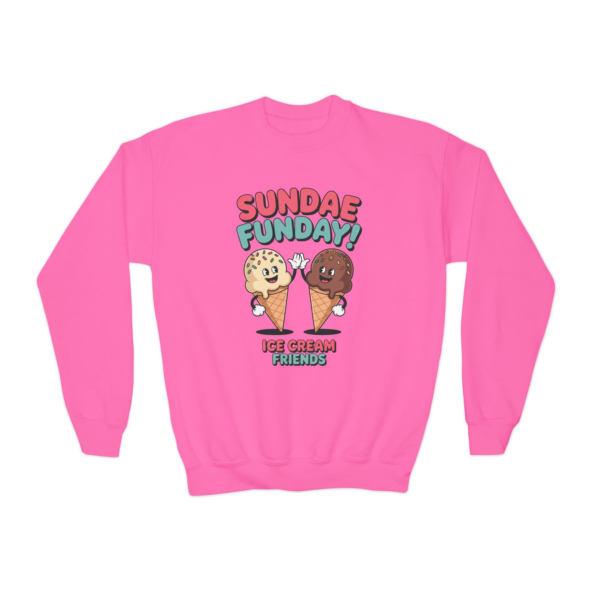Sundae Funday Ice Cream Friends Kids Crewneck Sweatshirt | TEEZOCA 