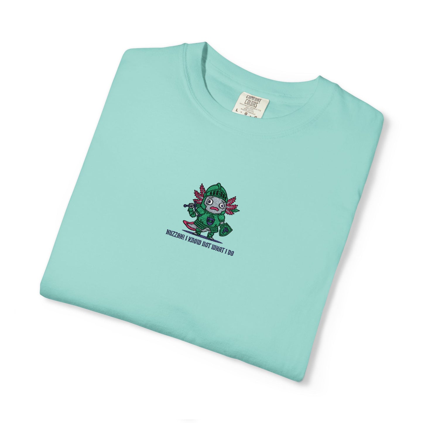 Comfort Colors® Axolotl Knight Embroidered T-Shirt – Huzzah! I Know Not What I Do | TEEZOCA 
