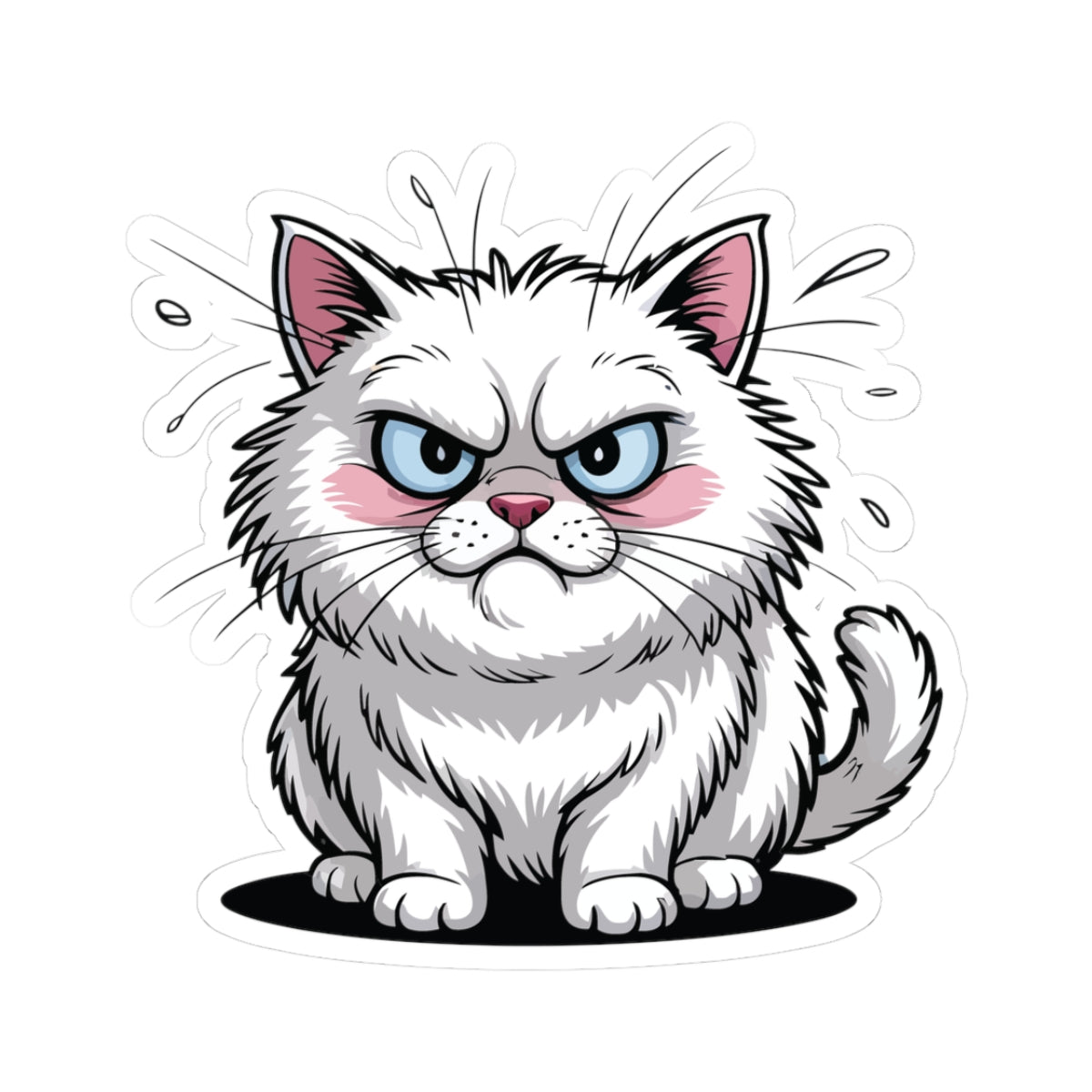 TEEZOCA grumpy white cat cartoon sticker with angry expression