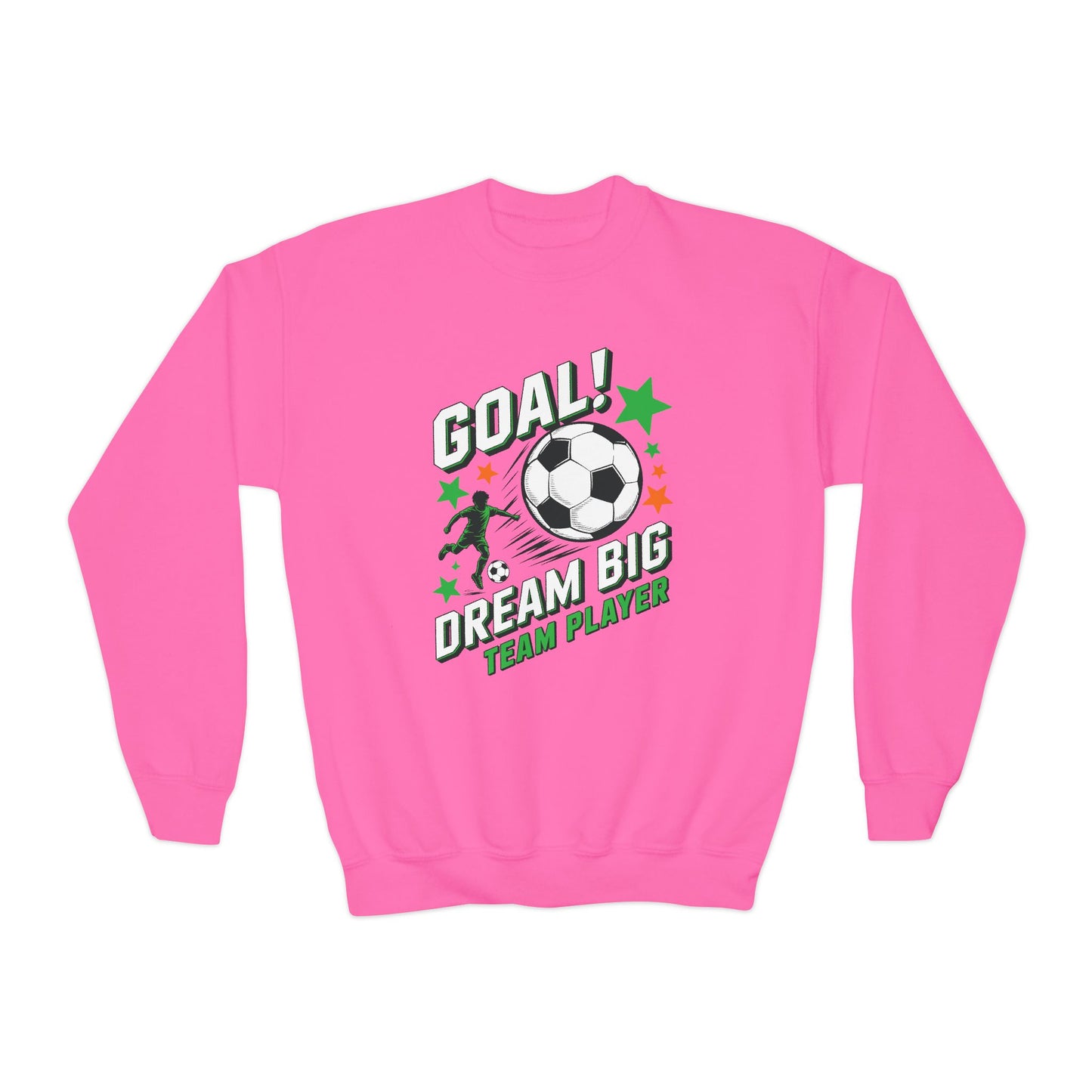 Youth Soccer Crewneck Sweatshirt — "Goal! Dream Big Team Player" TEEZOCA