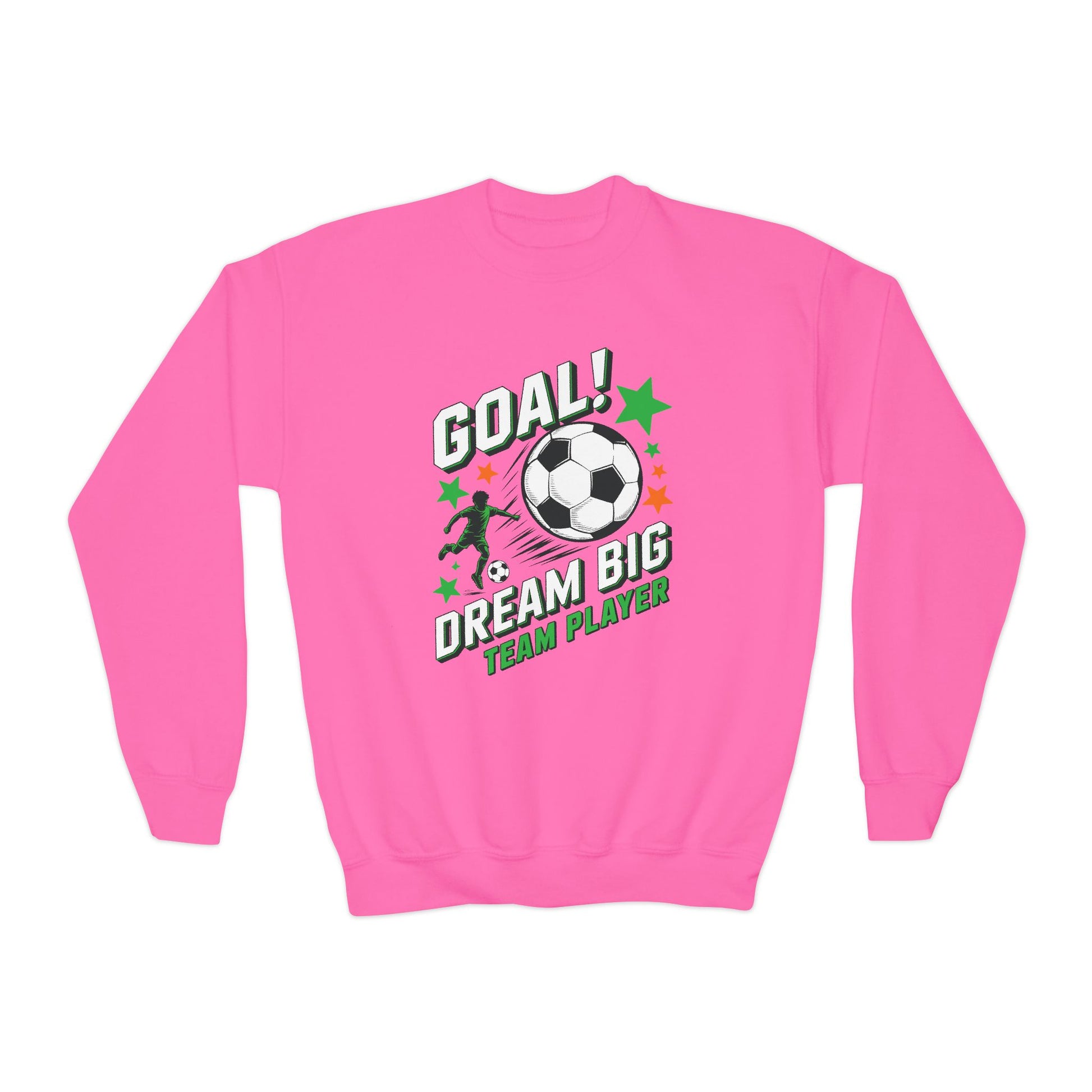 Youth Soccer Crewneck Sweatshirt — "Goal! Dream Big Team Player" TEEZOCA