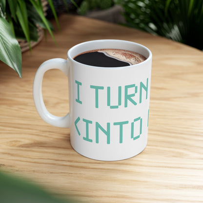 TEEZOCA statement mug with I Turn Coffee Into Code lettering and symbol