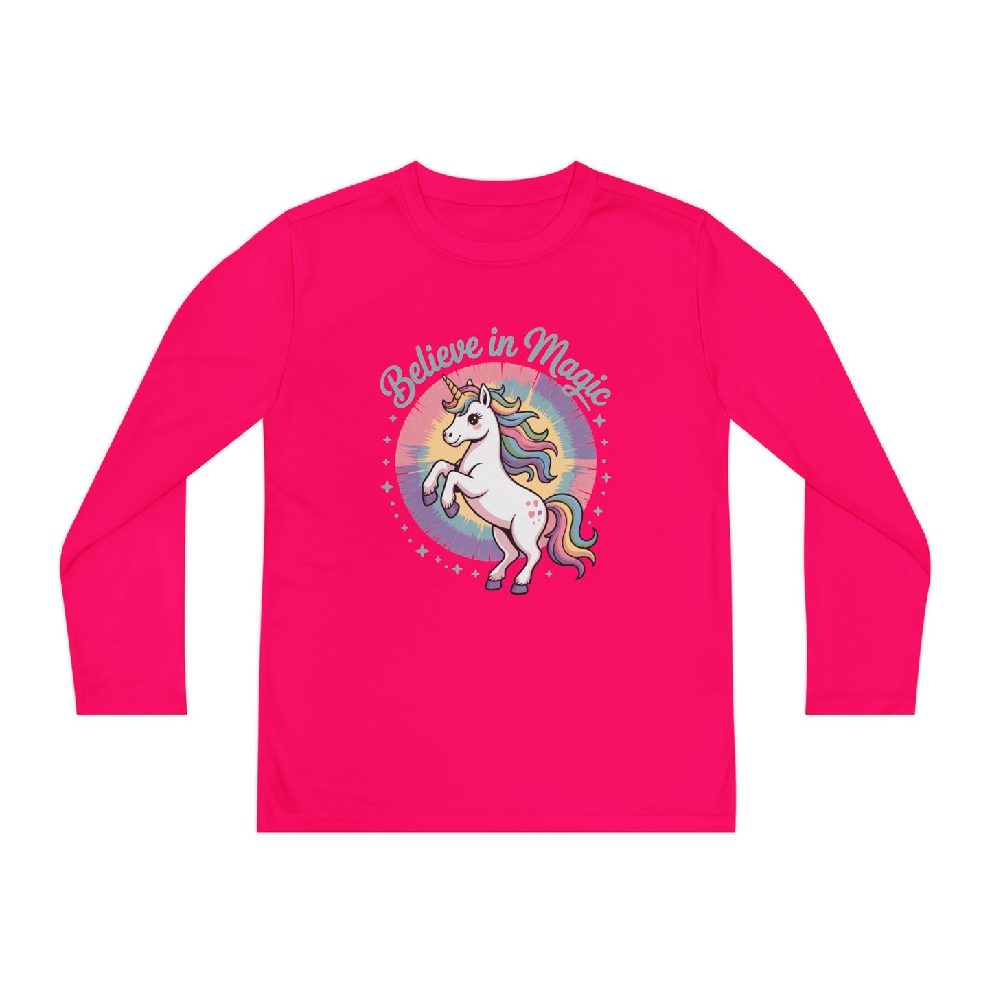 Youth Long Sleeve Tee – "Believe in Magic" Rainbow Unicorn Graphic TEEZOCA