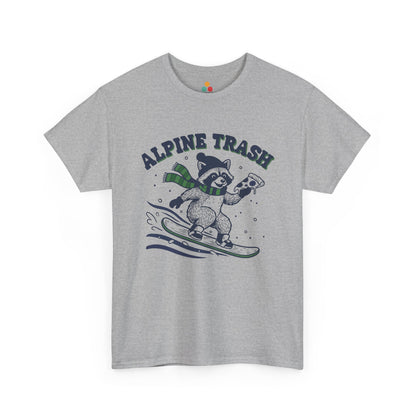Alpine Trash Raccoon Snowboarding T‑Shirt – Funny Trash Panda Pizza Lover Ski Resort Tee | TEEZOCA 