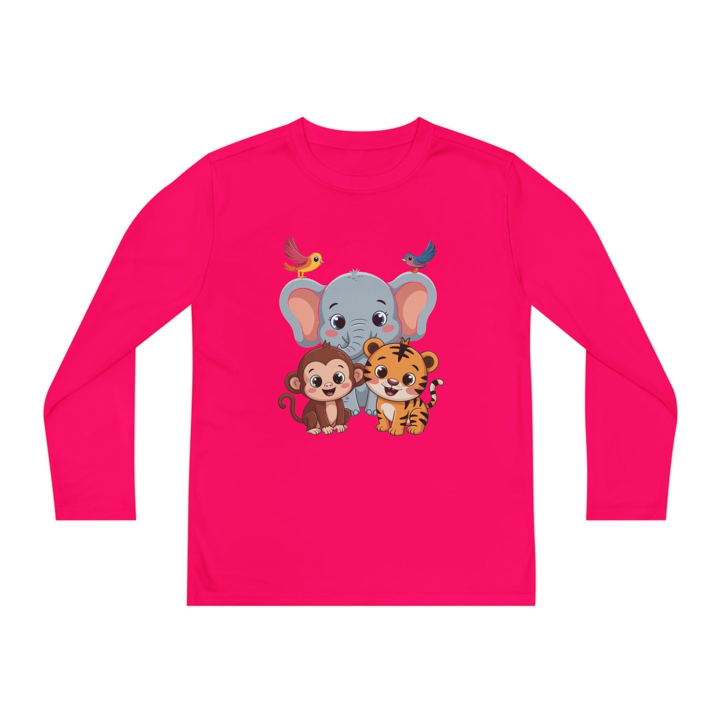 Kids Long Sleeve Tee - Cute Jungle Animals (Elephant, Monkey & Tiger) TEEZOCA