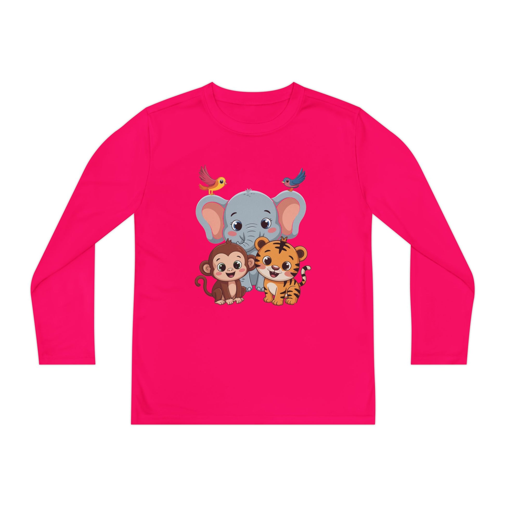 Kids Long Sleeve Tee - Cute Jungle Animals (Elephant, Monkey & Tiger) TEEZOCA