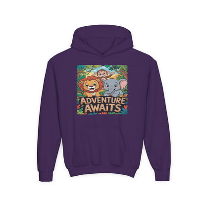Kids' Hoodie — "Adventure Awaits" Safari Animal Graphic TEEZOCA