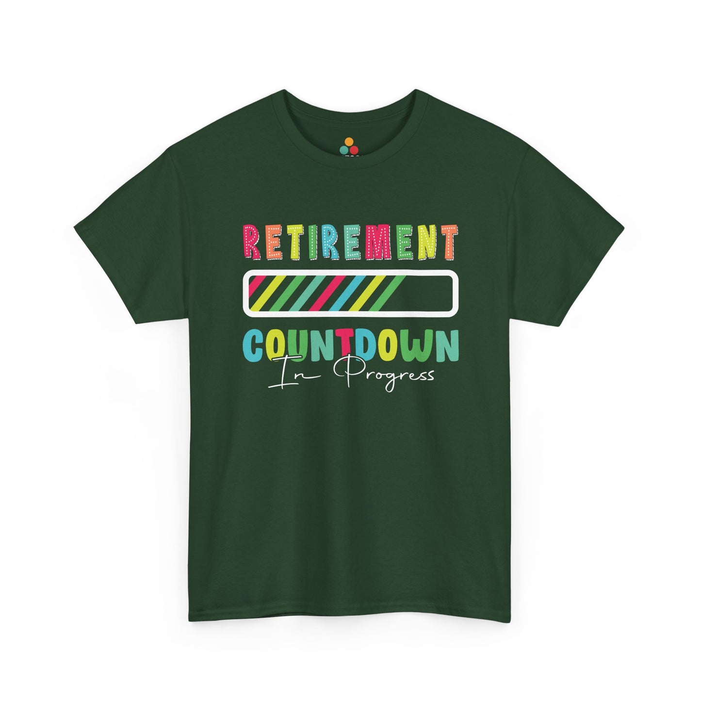“Teezoca Retirement Countdown In Progress t-shirt, fun retiree progress bar graphic, navy blue tee, front.”

