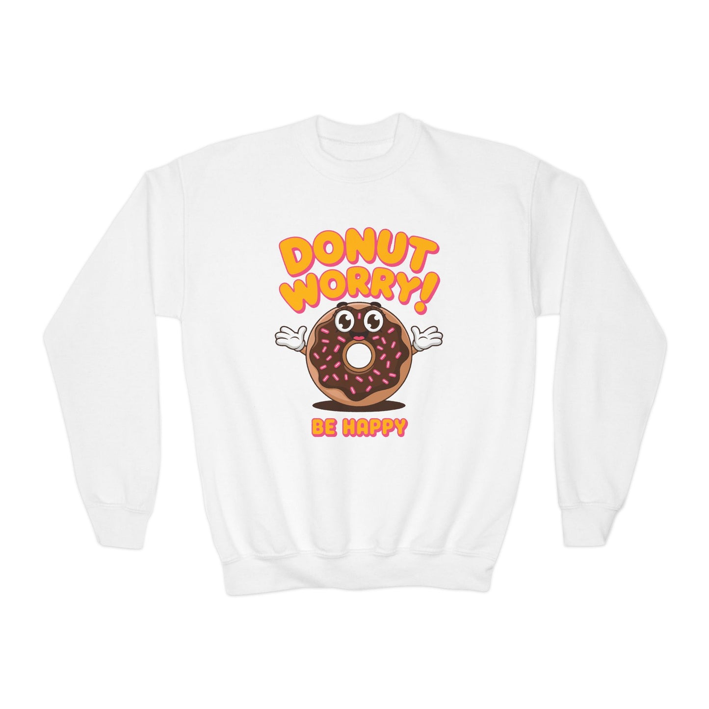 Donut Worry Be Happy Crewneck — Kids Graphic Sweatshirt TEEZOCA