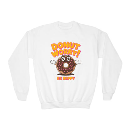 Donut Worry Be Happy Crewneck — Kids Graphic Sweatshirt TEEZOCA