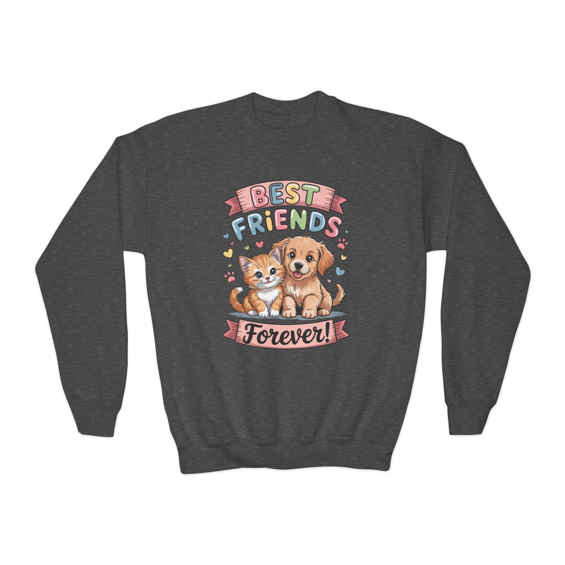 Best Friends Forever Youth Sweatshirt — Cute Puppy & Kitten Kids Crewneck TEEZOCA