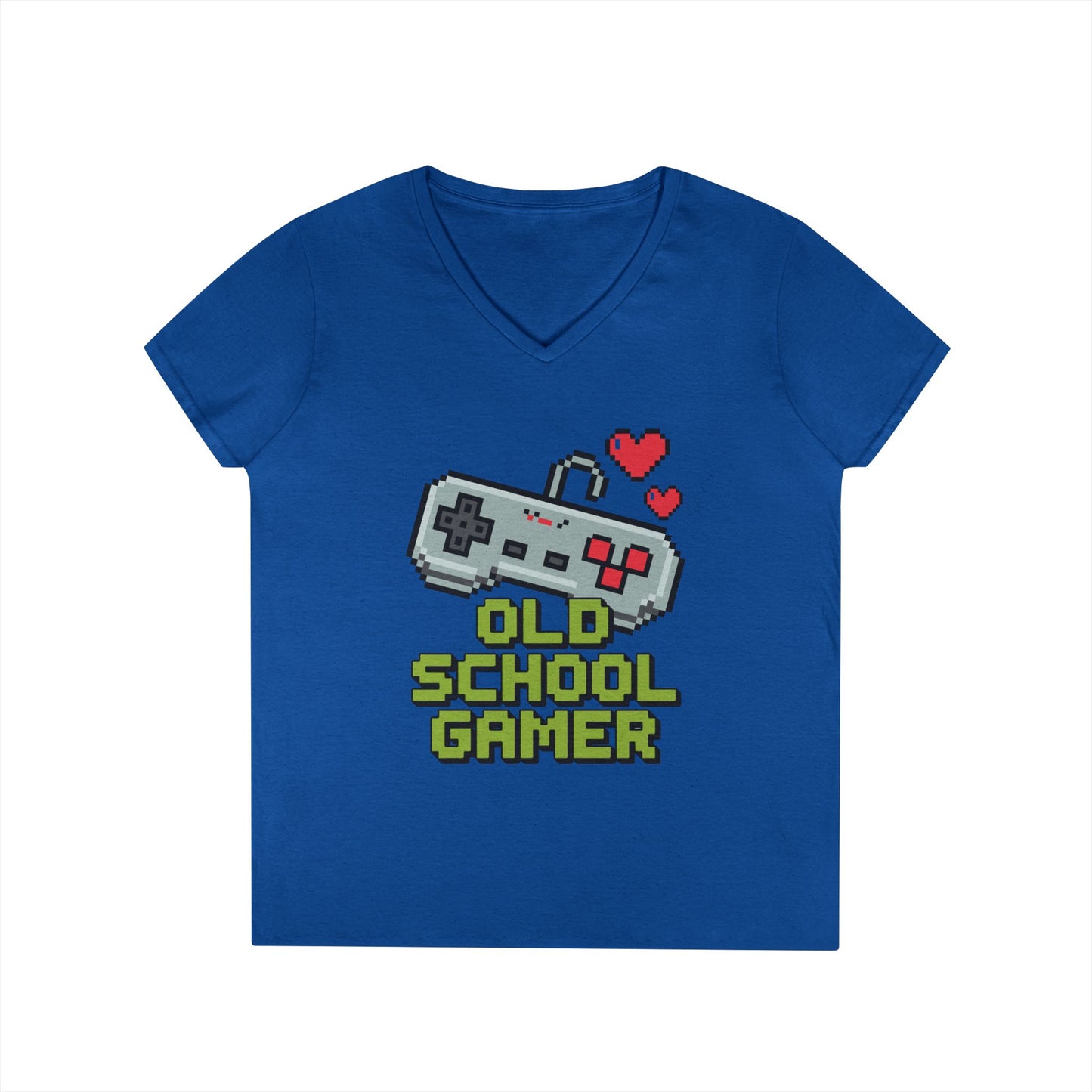 Old School Gamer Pixel Art V-Neck T-Shirt for Retro Gaming Queens | TEEZOCA 