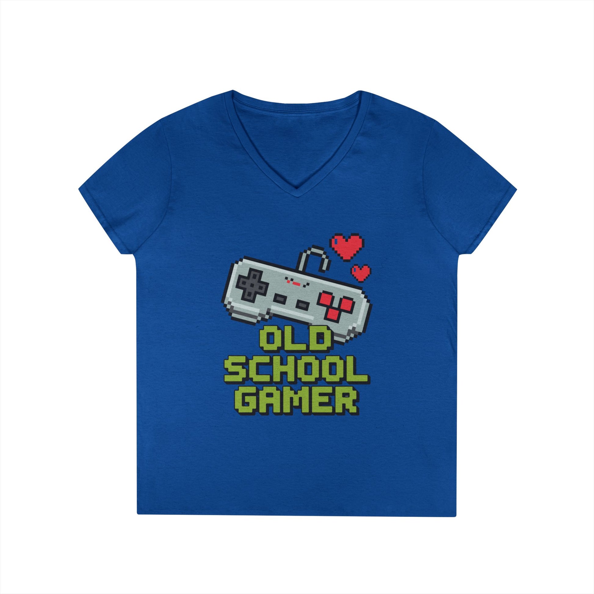 Old School Gamer Pixel Art V-Neck T-Shirt for Retro Gaming Queens | TEEZOCA 
