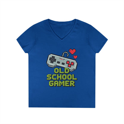Old School Gamer Pixel Art V-Neck T-Shirt for Retro Gaming Queens | TEEZOCA 