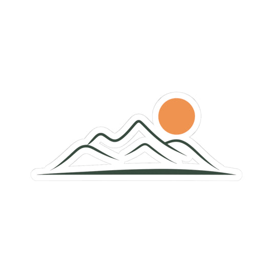 TEEZOCA minimalist mountain sunset line art sticker with sun and peaks