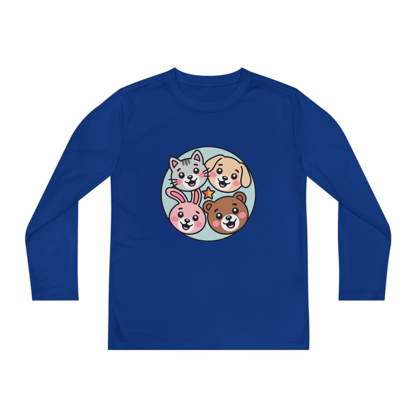 Kids Long Sleeve Tee — Cute Animal Friends Circle (Dog, Cat, Bunny, Bear) TEEZOCA
