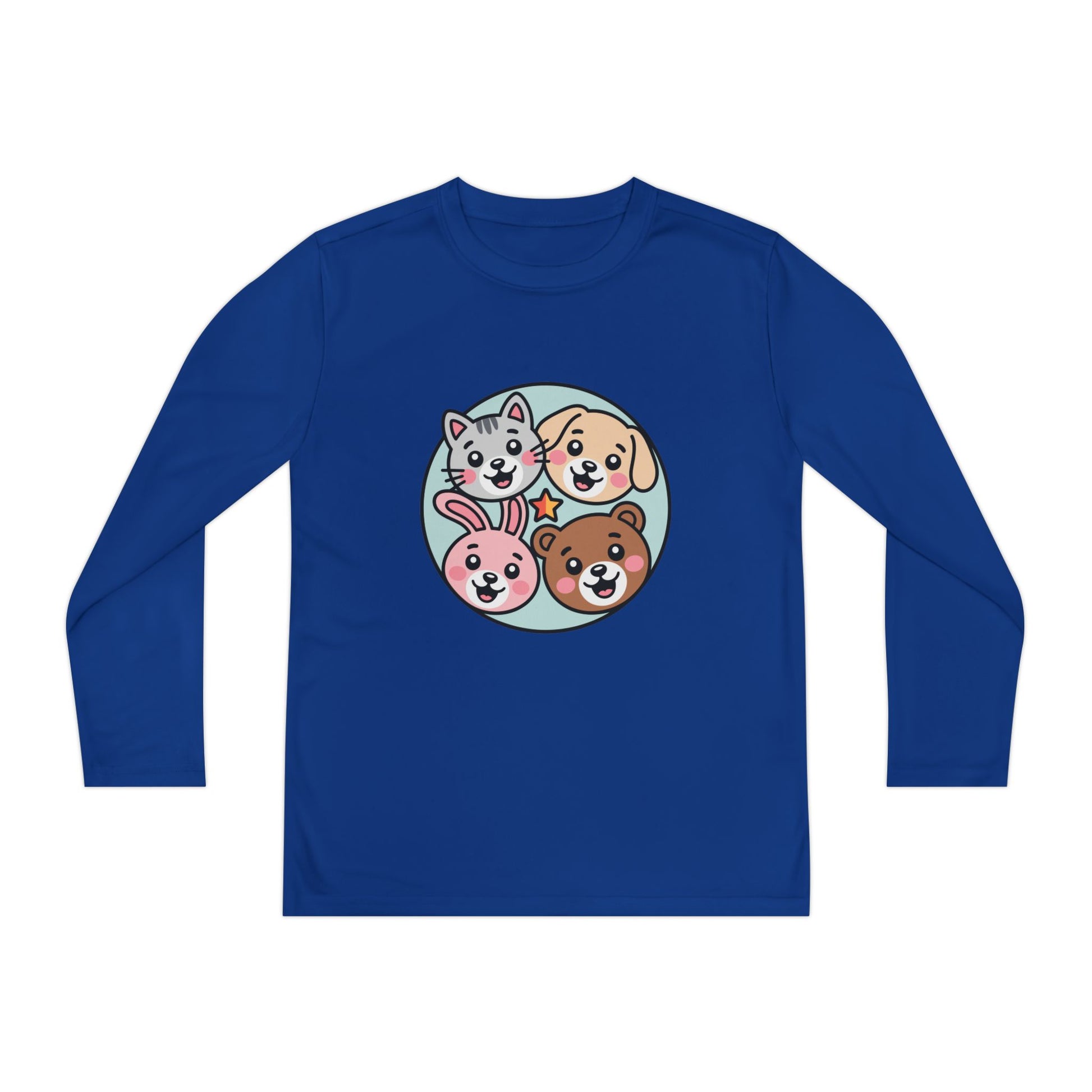 Kids Long Sleeve Tee — Cute Animal Friends Circle (Dog, Cat, Bunny, Bear) TEEZOCA