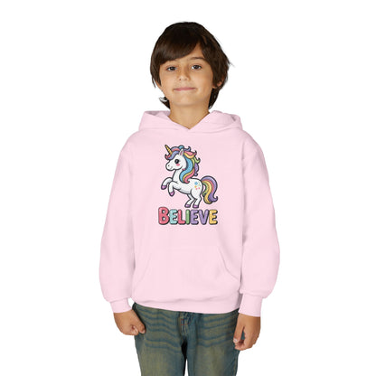 Youth Unicorn "Believe" Hoodie – Cute Rainbow Magic Kids Sweatshirt TEEZOCA