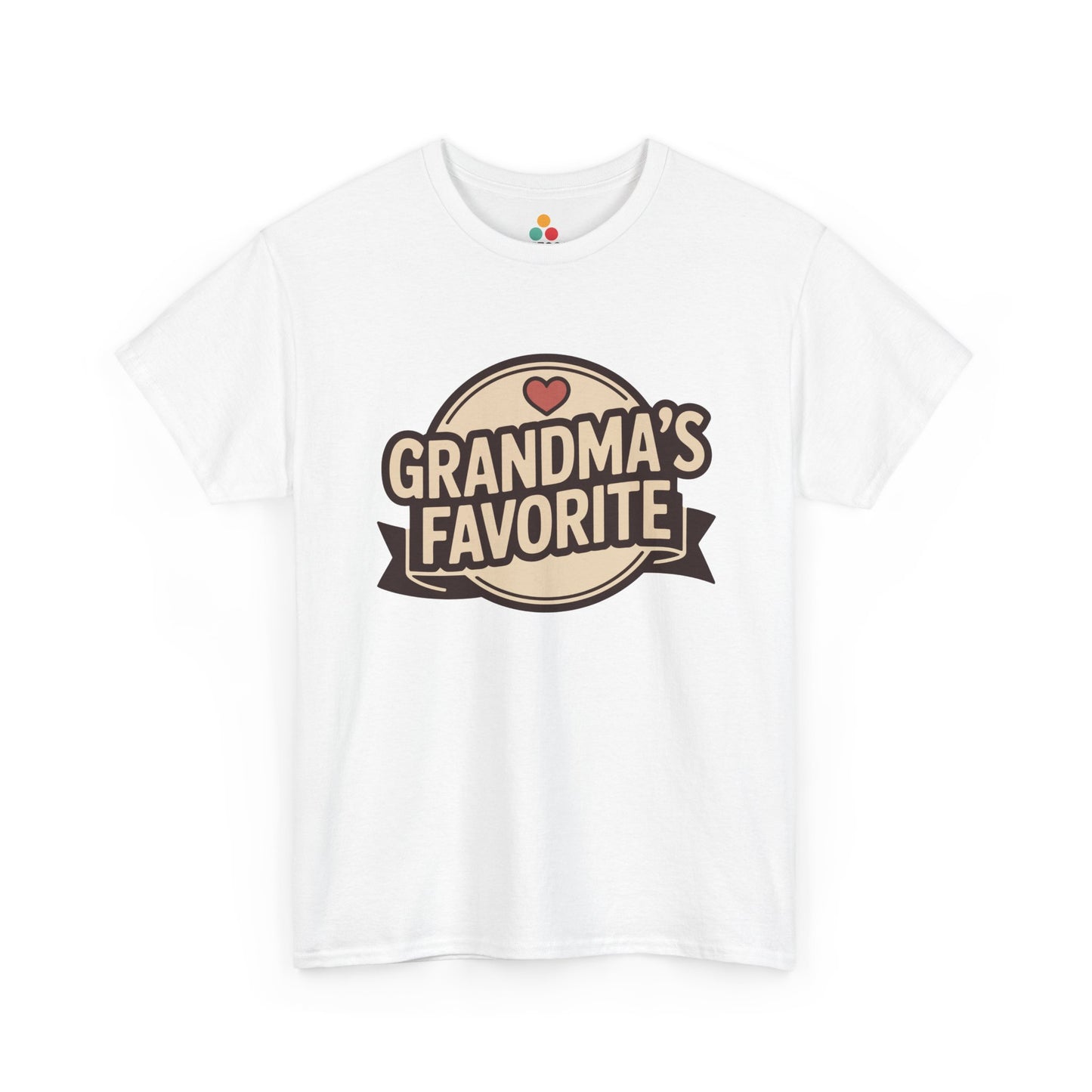 TEEZOCA white “Grandma’s Favorite” heart badge t‑shirt shown flat.