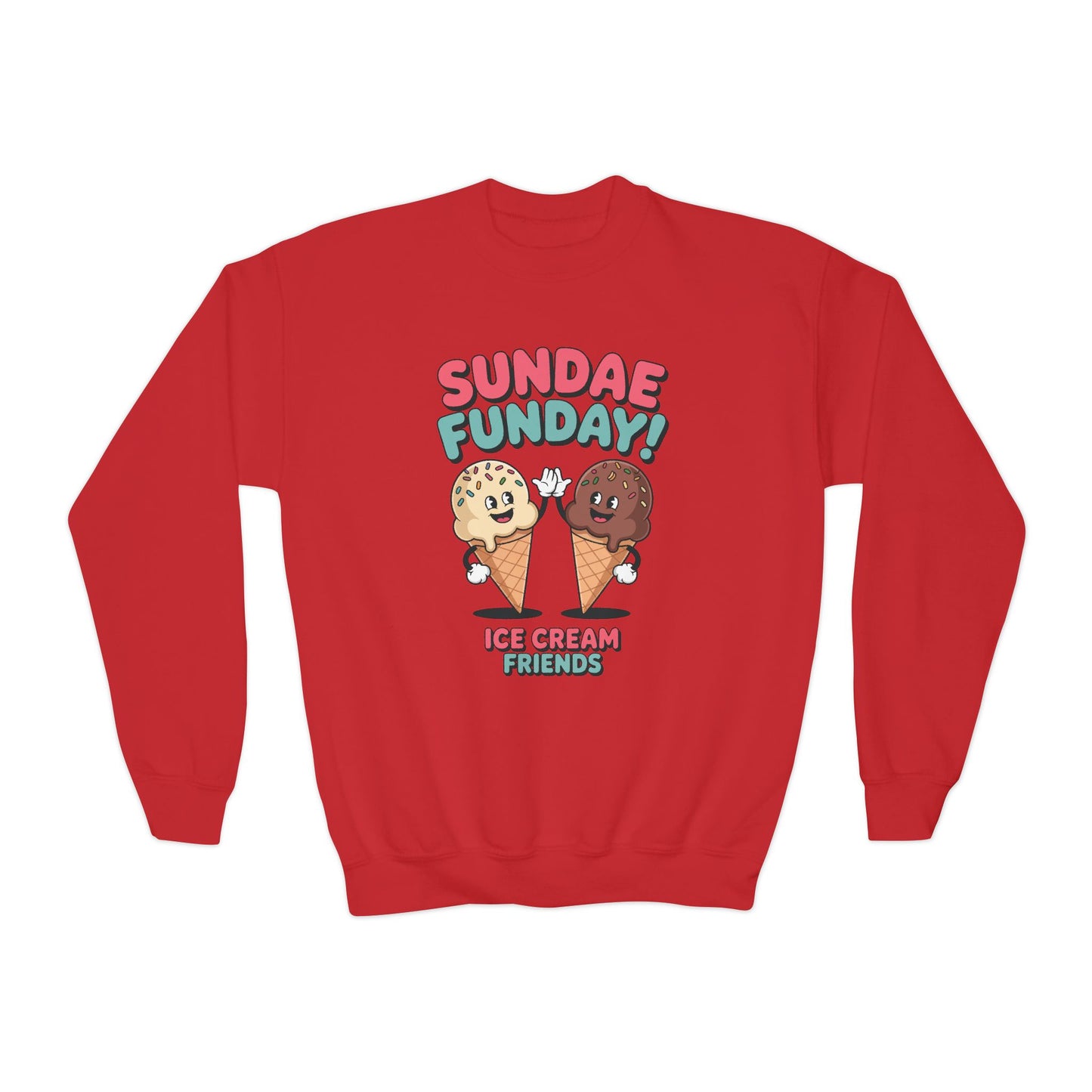 Sundae Funday Ice Cream Friends Kids Crewneck Sweatshirt | TEEZOCA 